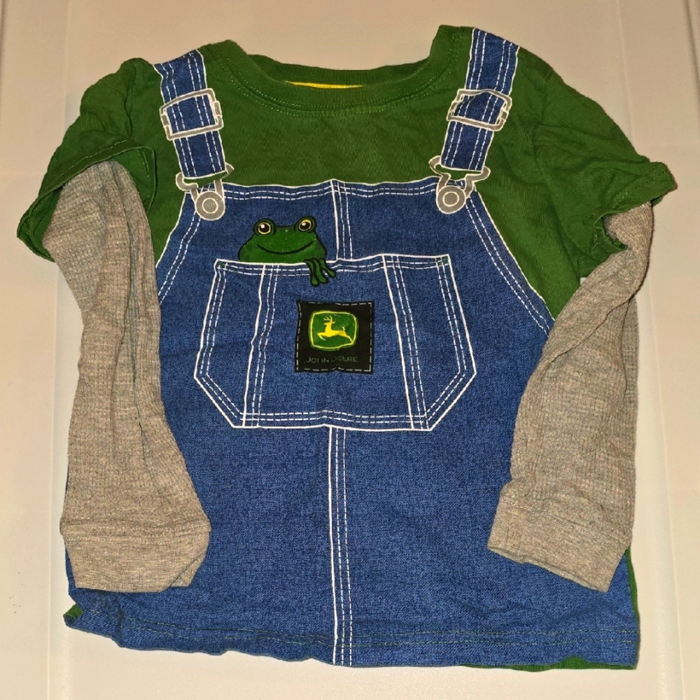 John Deere Boys Green Shirt with Blue Overalls Graphic Design Size 4T